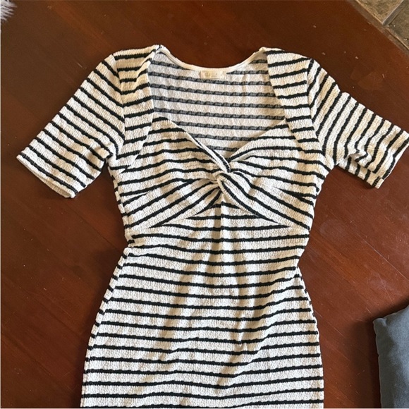 Striped Maternity Maxi Skirt with Side Slit - Black & Cream - Picture 3 of 3